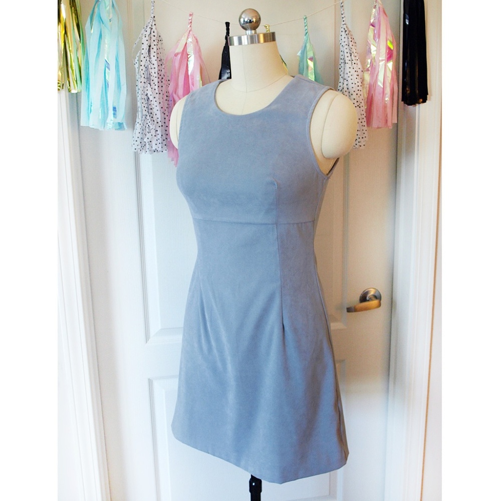 VTG Gray Faux Suede Sheath Dress size MED